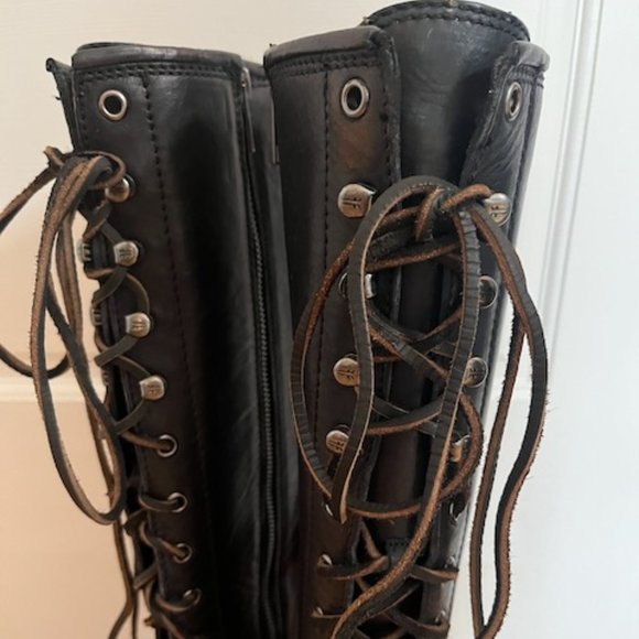 Frye Lace Up Tall Black Leather Combat Boots - 5.5 - Picture 2 of 12